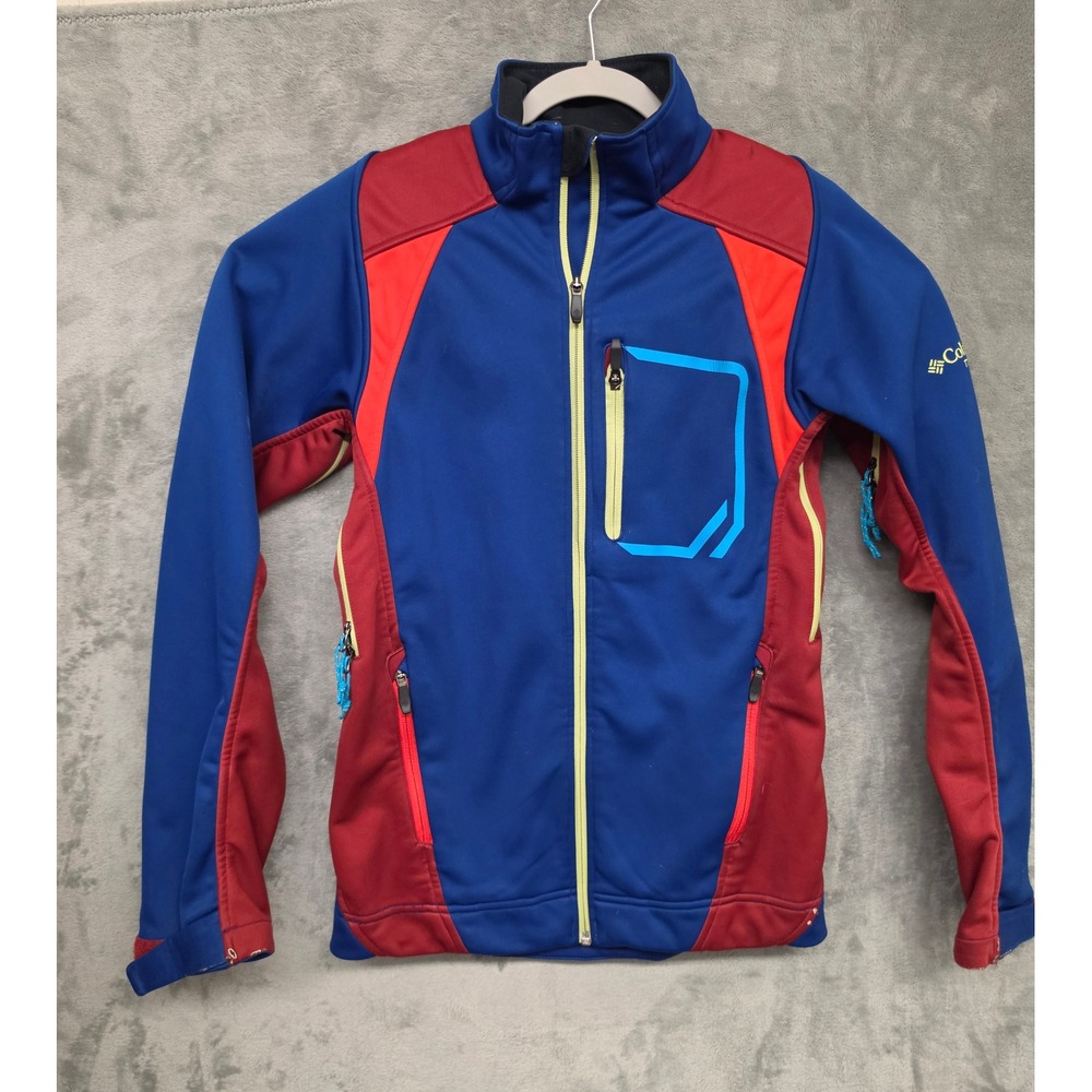 Columbia Titanium Omni-Heat Softshell Jacket Blue Red Mens Small Colorblock